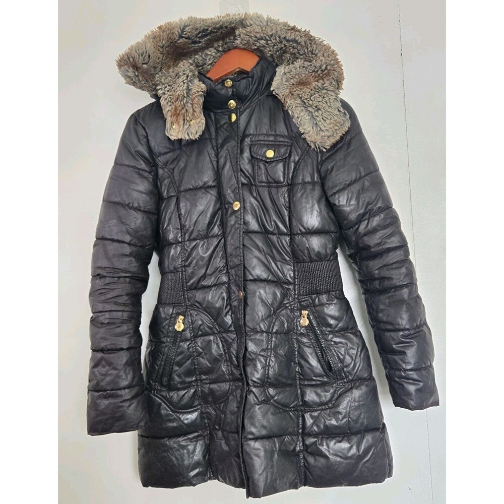 Apt 9 Coat Womens S Puffer Faux Fur Black‎ Winter Winter Warm Cozy Fall